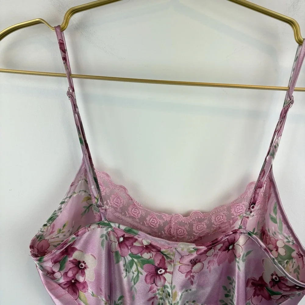 Vintage Y2K Pink Floral‎ Slip Dress Nightgown Size Small